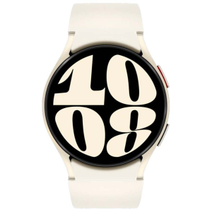 SAMSUNG GALAXY R935 CREAM smartwatch avec boîtier rond beige, 10:08 en chiffres crème sur écran noir ; disponible à Saint-Georges-de-l'Oyapock.