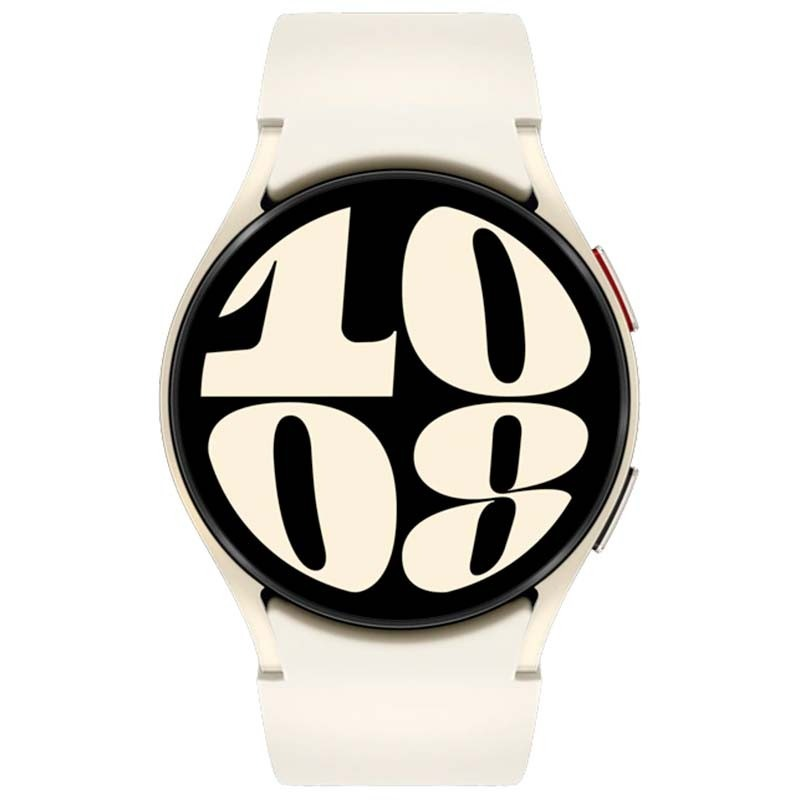 SAMSUNG GALAXY R935 CREAM smartwatch avec boîtier rond beige, 10:08 en chiffres crème sur écran noir ; disponible à Saint-Georges-de-l'Oyapock.