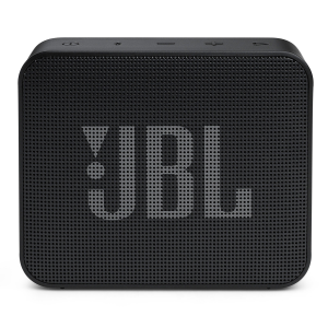 Enceinte Bluetooth JBL GO Essential noire avec grille et logo JBL blanc, vendue à la boutique informatique Saint-Georges-de-l'Oyapock.