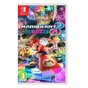 Image de couverture montrant Mario Kart 8 Deluxe avec Mario en train de courir ; disponible à la boutique informatique Saint-Georges-de-l'Oyapock.