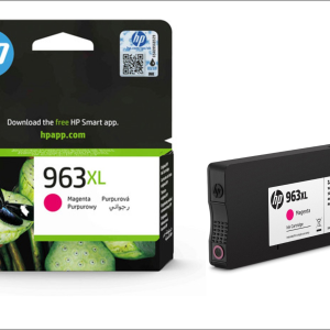 Cartouche d'encre HP 963XL Magenta en boîte noire et verte HP, étiquette magenta "Magenta Purpurowy", disponible à Saint-Georges-de-l'Oyapock.