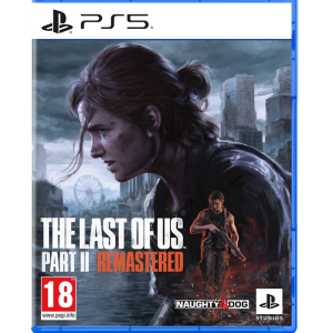 La jaquette du jeu montre une femme déterminée avec une queue de cheval, des ruines, un compagnon armé ; The Last of Us Part 2 PS5 par Naughty Dog, âge 18+.